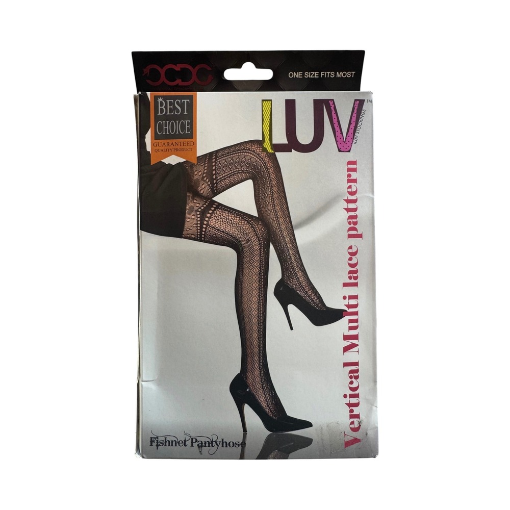 CCDC Cool Cat Designers Club Black Vertical Multi Lace Fishnet Pantyhose Hosiery